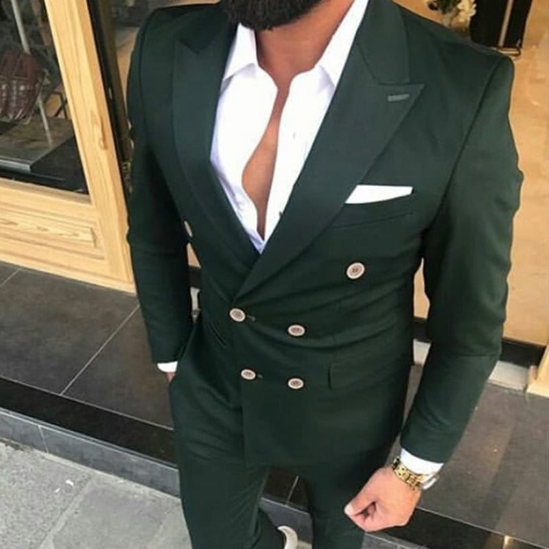 Voguable Slim Fit Double Breasted Men Suits for Wedding Prom 2 Piece Custom Groom Tuxedos Male Fashion Costumes Set Jacket with Pants voguable