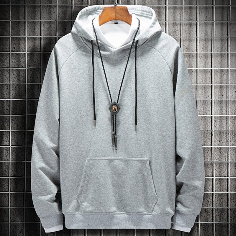 Men Hoodies Autumn Fleece Solid Oversized Sweatshirts Hip Hop Japanese Streetwear Harajuku Casual Black Hoodie Men voguable