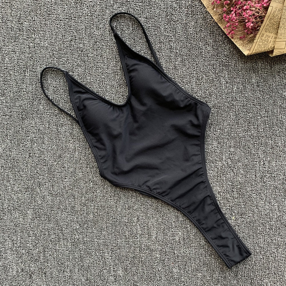 Bkning Thong Swimsuit One Piece Bathing Suits Tanga Stylish 2022 High Cut Swimwear Woman Fused Solid Monokini Backless Swimsuits voguable