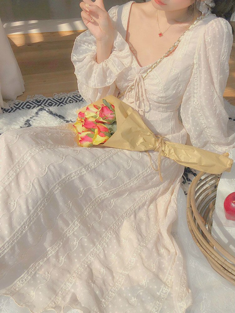 Voguable  Vintage Fairy Dress Women Elegant Designer Chiffon Dress Long Sleeve French Party Midi Dress Casual Women's Clothing Autumn 2022 voguable