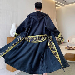 Winter Thickened Comfortable Velvet Light Luxury Hooded Long Nightgown Men's Fashion Robes Belted Warm Clothes 9Y9924 voguable