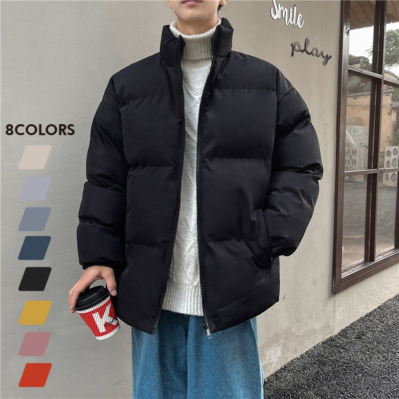 Voguable Thicken Warm Jackets Mens 2022 Winter New Japanese Street Unisex Loose Hip Hop High Street All-match Stand Collar Puffer Jackets voguable
