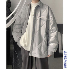 Voguable Japan casual men's winter new jacket cotton lapel thick loose warm cotton padded jacket simple unisex preppy solid home wear top voguable