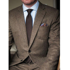 Voguable Brown Herringbone Tweed Casual Men Suits for Winter 2 Piece Wedding Groomsmen Tuxedo Male Set Jacket with Pants New Fashion voguable