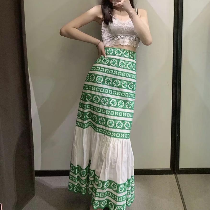 Voguable  Summer Bohemian Skirts Autumn New Sexy Women's Beachwear Cover-Ups Skirts Fashion Ladies Floral Printing High Waist Long Skirt voguable