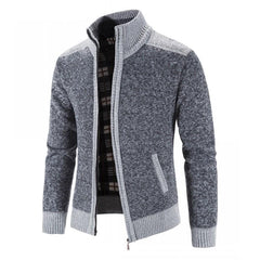 New Men's Sweater Coat Fashion Patchwork Cardigan Men Knitted Sweater Jacket Slim Fit Stand Collar Thick Warm Cardigan Coats Men voguable