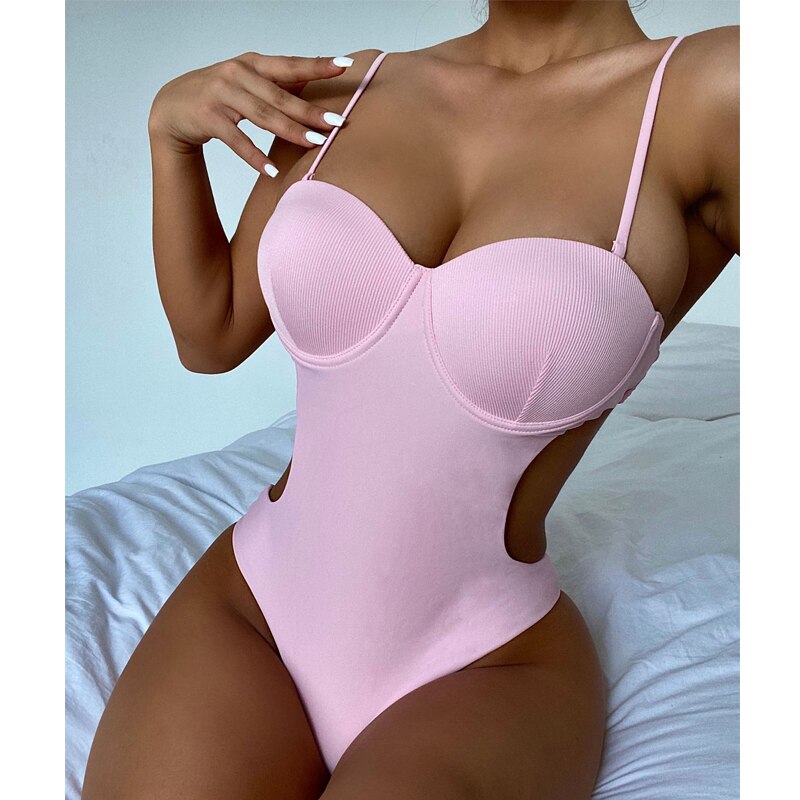 Voguable 2022 Backless one piece swimsuit Solid swimwear female Sexy monokini Push up bodysuit Underwired bathing suit biquini voguable