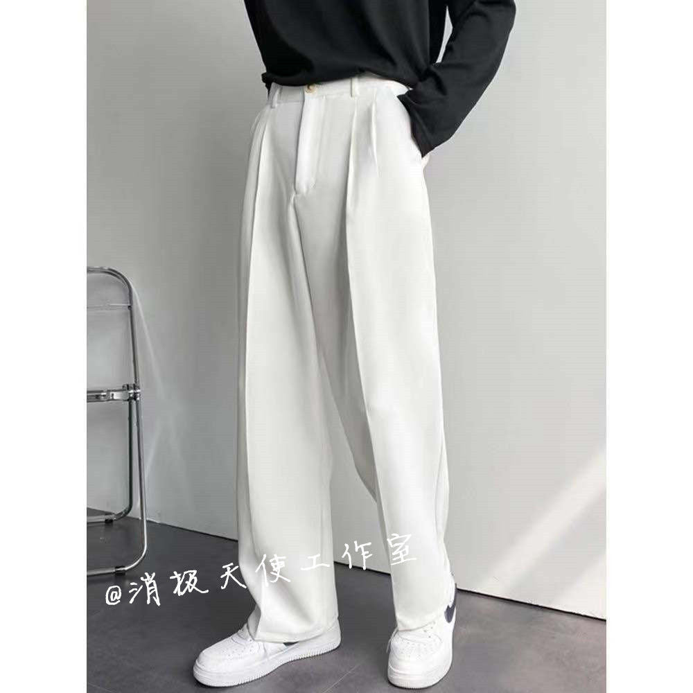 Wide Pants Men Harajuku Solid Color Black White Casual Pants Korean Fashion Streetwear Straight Trousers Techwear Clothes voguable