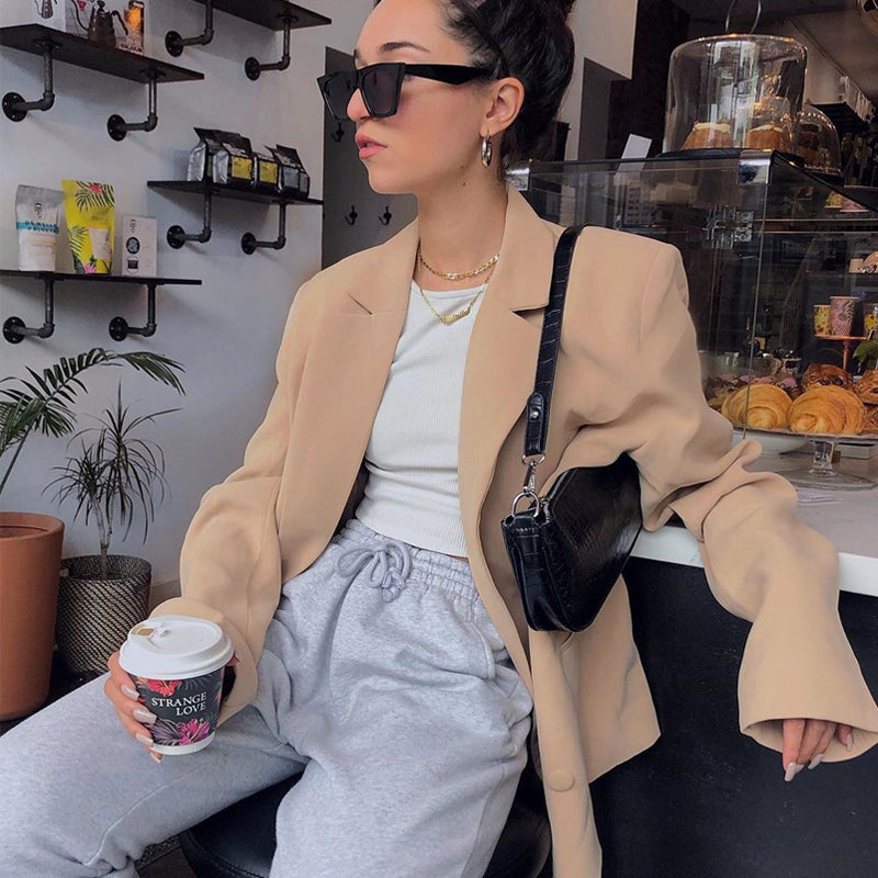 Voguable  long sleeve pure oversize coat blazer autumn winter women streetwear outfits windbreaker female tops voguable
