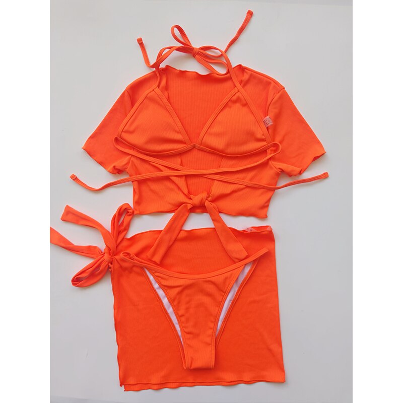 Voguable String bikinis 2022 mujer High cut women’s swimsuit Triangle swimwear female Solid 4 pieces set bathing suit beach wear voguable