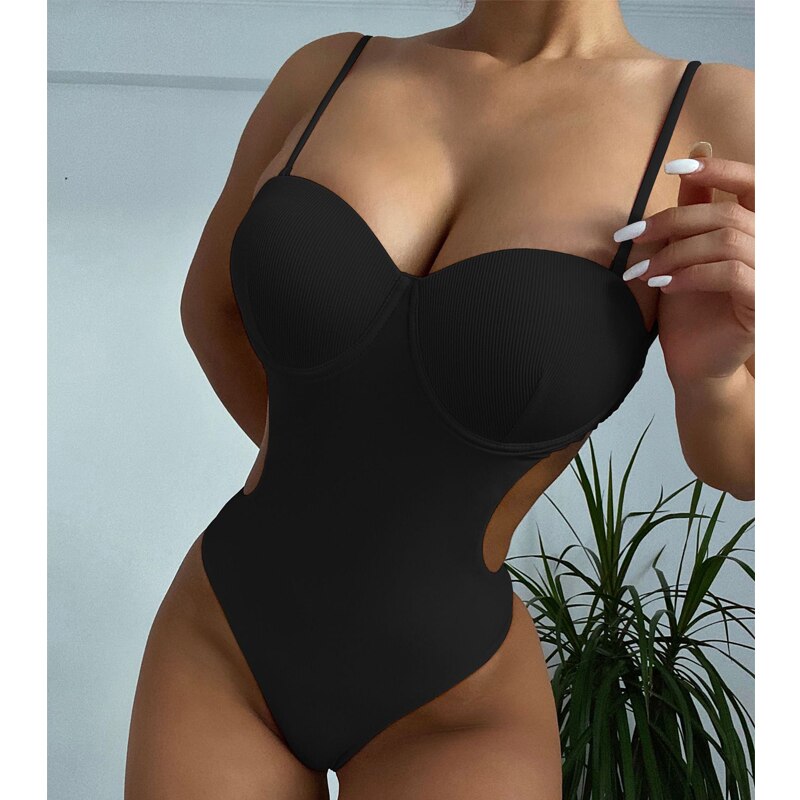 Voguable 2022 Backless one piece swimsuit Solid swimwear female Sexy monokini Push up bodysuit Underwired bathing suit biquini voguable