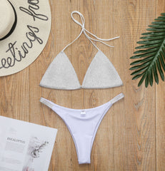 Voguable   Bikini Set Women Luxury Bling Rhinestone Sliver Crystal Diamond Sexy Swimsuit Halter Push Up Bandage Swimwear Bikini Set voguable