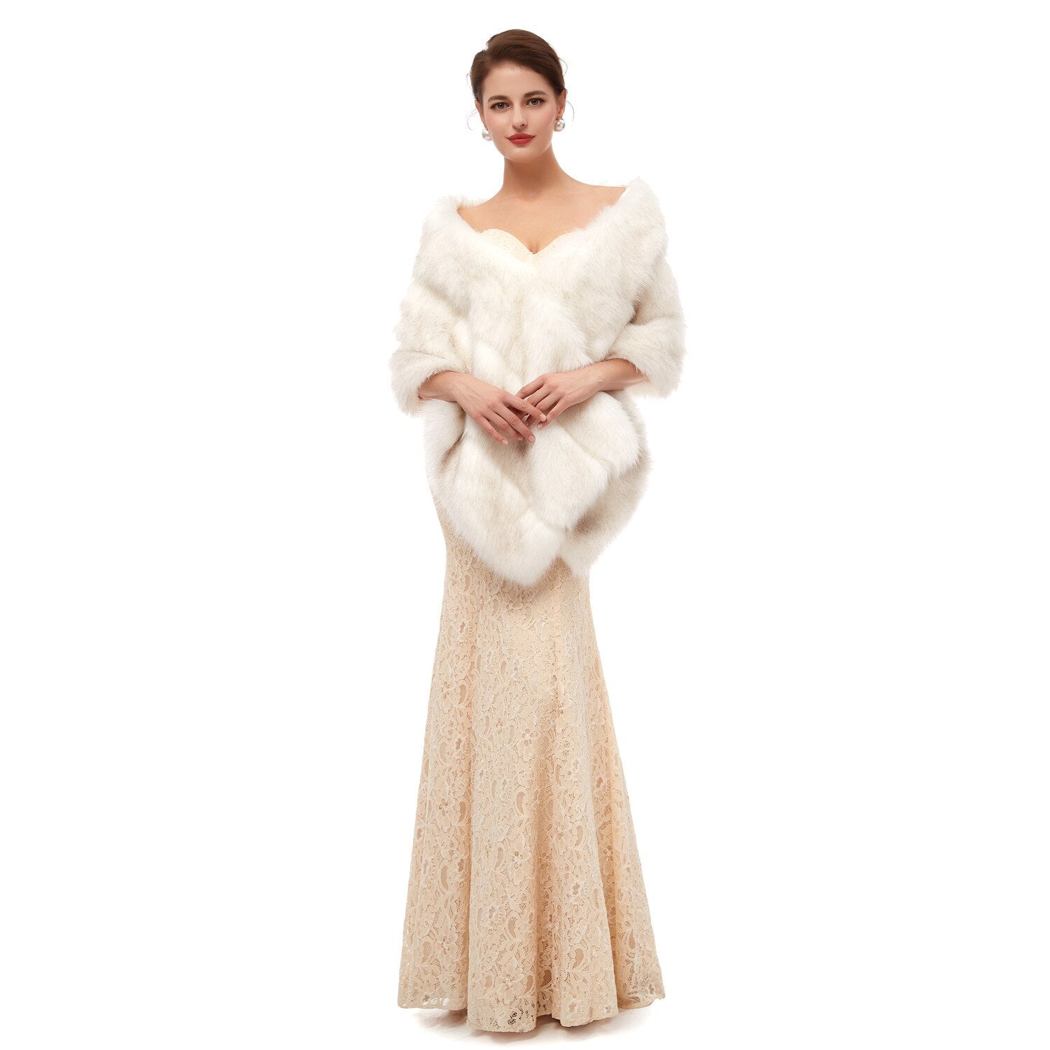 Wedding Bolero Winter Bridal Shrug Faux Fur Shawls Women Wraps Jacket Party Coat Shawl White Cape Faux Fur Coat Fur Robe voguable