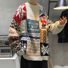 Voguable 2021 Geometry Sweater Jumper Men Korean Loose Knitted Sweater Clothing Oversize Top Couple Casual Knitting Pullovers Men voguable