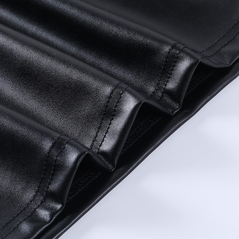 Voguable  2022 Pu Leather Deep V Neck Long Sleeve Loose Mini Dress Autumn Winter Women Fashion Casual Streetwear Outfits Club Y2K voguable