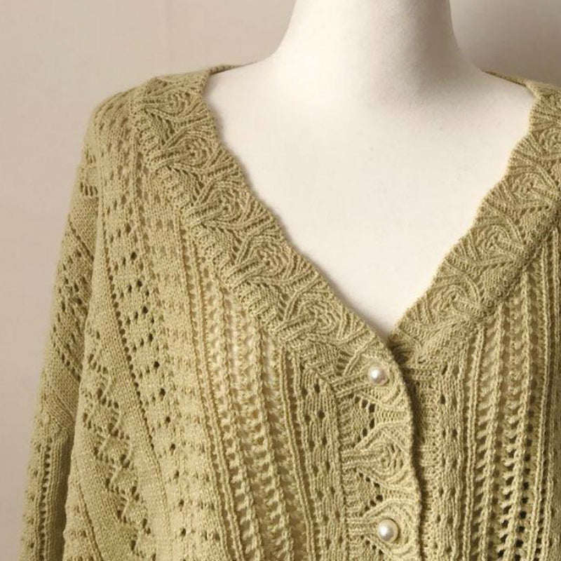 Voguable  Cropped Cardigan Women Spring Chic Hollow Out Elegant V-Neck Korean Vintage Femme Jumper White Sweet Girls Pearls Lady Knitwear voguable