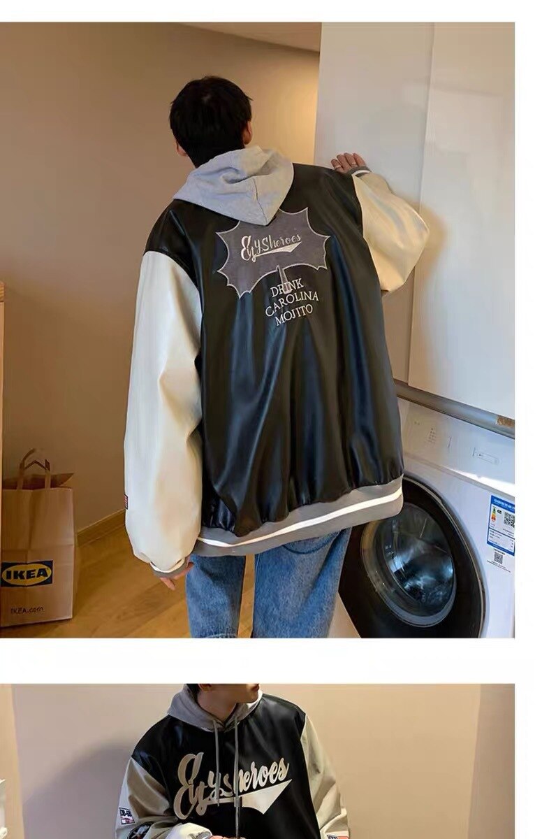 Voguable Men's Leather Jacket Coat Baseball Varsity Jacket Men Sweatshirts Men's Tracksuit Outerwear Korean Streetwear Hip Hop voguable