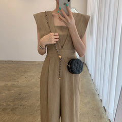 Summer Sexy Overalls for Women Sleeveless Loose Wide Leg Pants Rompers Casual Jumpsuits Vintage Office Lady Combinaison Femme voguable