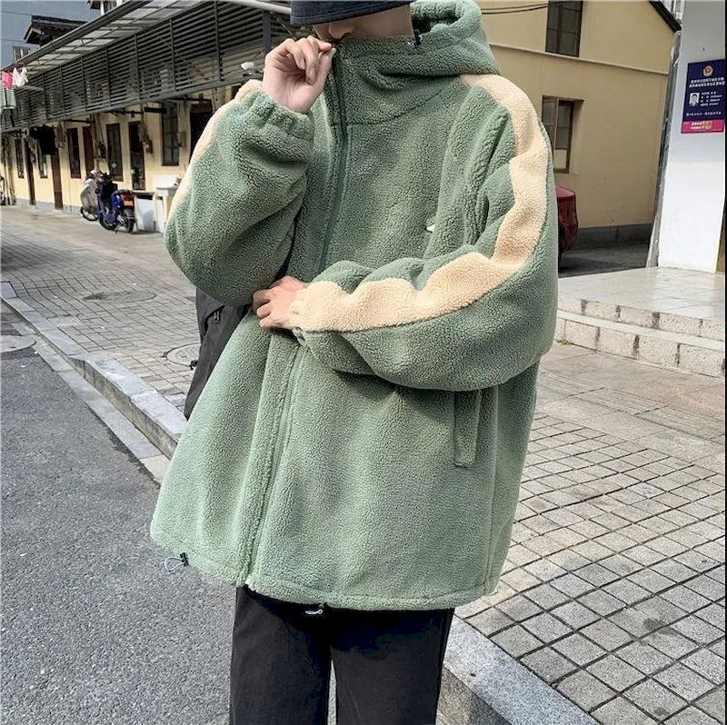 Voguable Hong Kong style cotton coat jacket lamb plush men's winter Korean version of the loose trend cotton coat male youth cotton coat voguable