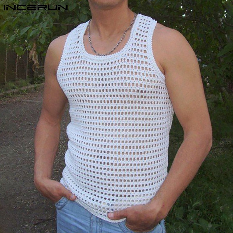 Voguable  Fashion America Style New Men's Sexy Mesh Sleeveless Vests See Through Breathable Leisure Wear Stretch Tank Tops S-5XL 7 voguable