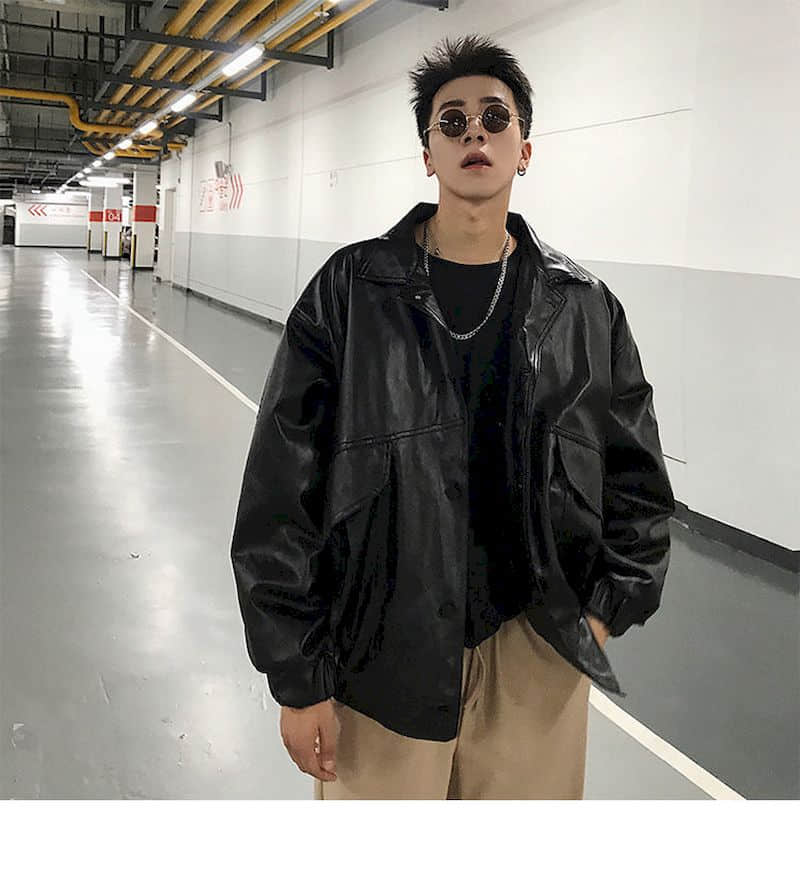 Voguable Leather jacket male handsome bomb street motorcycle clothing spring autumn loose jacket Korean baseball uniform casual jacket voguable