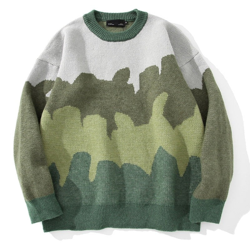 Voguable 2022 streetwear men oversized Harajuku sweater punk hip hop pullover gradient striped color knitwear vintage ugly sweater women voguable