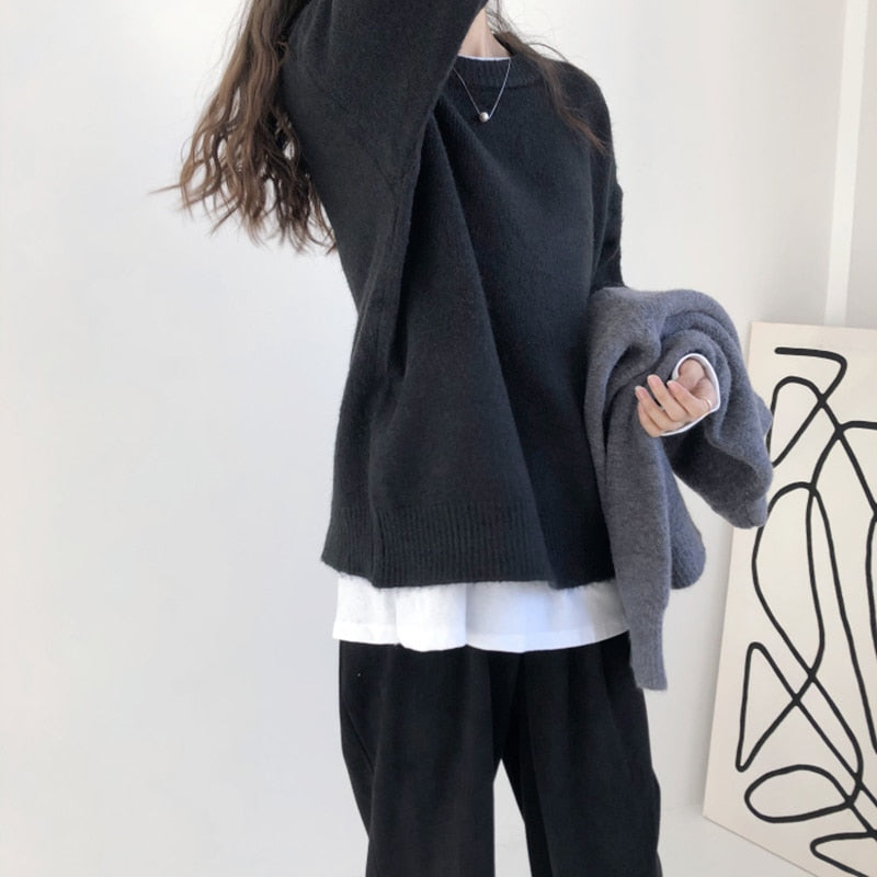 Voguable  Cashmere Elegant Women Sweater Oversized Knitted Basic Pullovers O Neck Loose Soft Female Knitwear Jumper voguable
