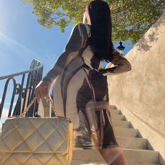 Voguable  2022 Long Sleeve Turtleneck Y2K Print Mesh Skinny Maxi Dress Spring Summer Women Fashion Streetwear Casual Clothing voguable