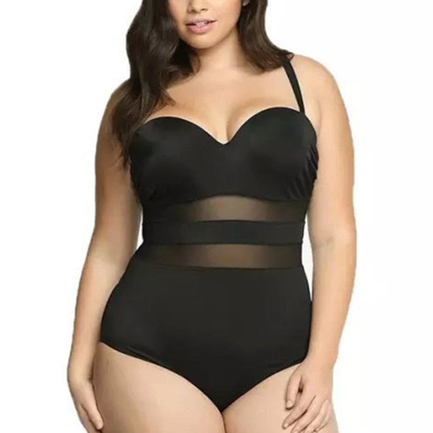 fatkini 2022 Hot Plus size Mesh Swimwear Women Push Up One Piece Swimsuit High Waist Bathing Suit Full Body Beach Wear H148 voguable