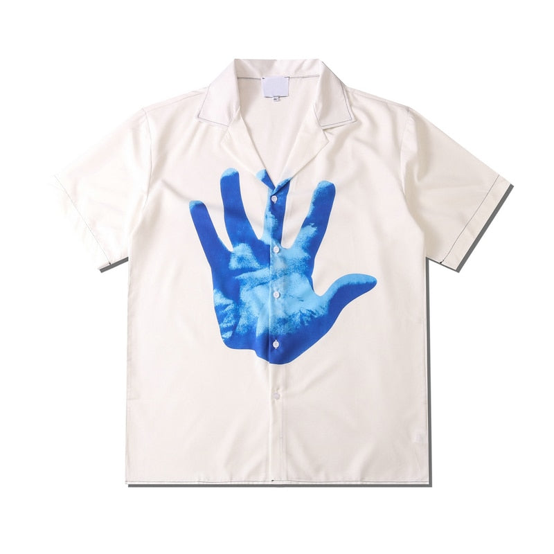 voguable   Hand Printed Hawaiian Shirt Men Summer White Polo Shirt Street Fashion Shirts for Man voguable