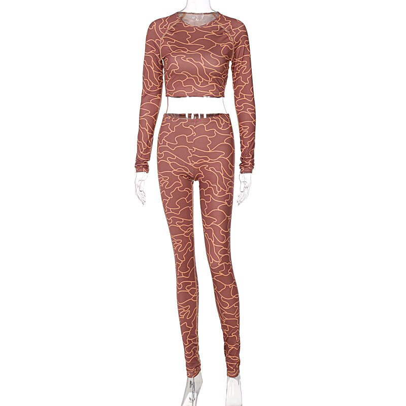 Voguable   2022 Summer Print Long Sleeves Slim Navel Top Leggings Set Bodycon Sexy Party Elegant Club Y2K Robe Beach voguable