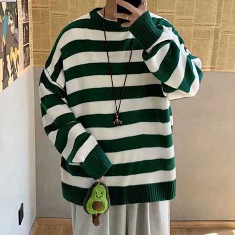 Voguable Striped sweater men women Hong Kong style Korean trend loose O-neck jerseys autumn winter grunge personality Harajuku pullover voguable