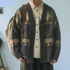 Voguable Men Cardigan Autumn Male Outwear Mens Sweaters V-neck Argyle Retro Japanese Trendy All-match Casual Cozy Ulzzang Preppy Chic Ins voguable