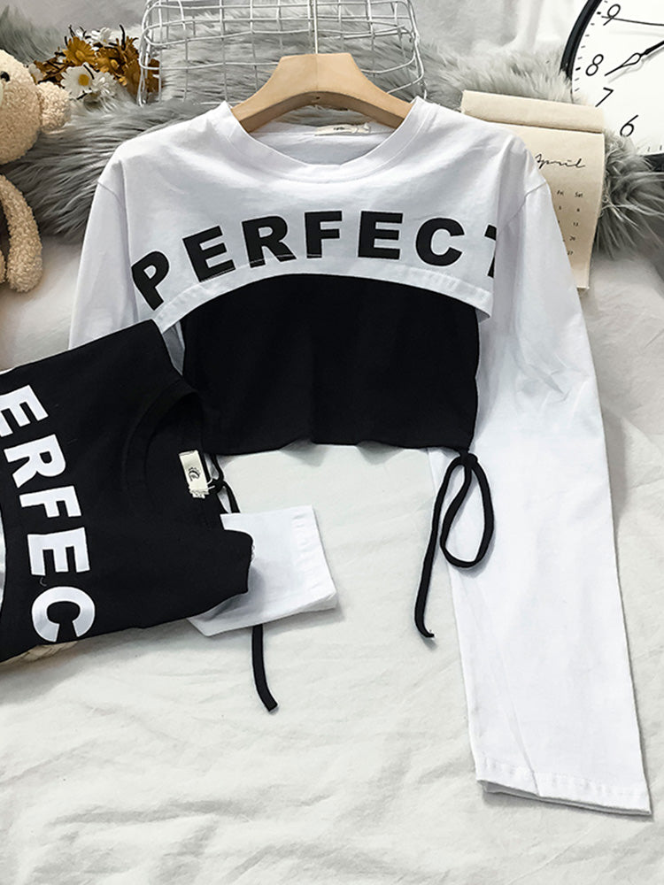 Voguable  High Street Fashion T Shirts Women 2021 New Spring Summer Long Sleeve False Two Piece Female Crops Tops S M L XL voguable