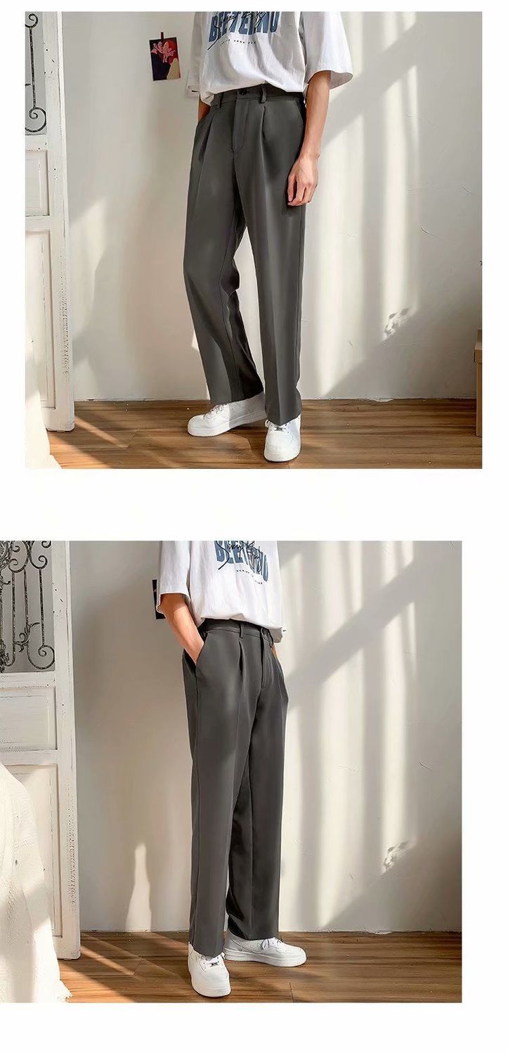 Voguable Ice Silk Men Suit Pants Loose Loose Drape Straight Leg Trousers for Men Thin Wide-leg Casual Ninth Pants Japanese Streetwear voguable