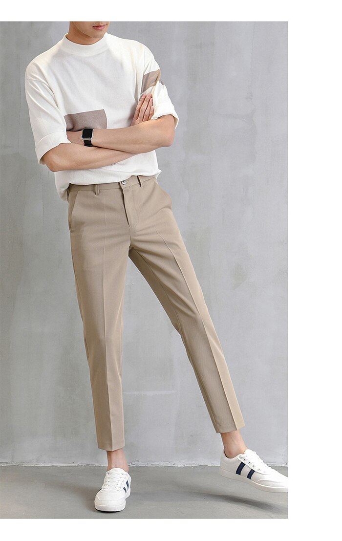 Voguable 2022 New Thin Casual Pants Korea Style Straight Slim Suit Bottoms 3 Colors Classic Fashion Business Leisure Solid Color Trousers voguable