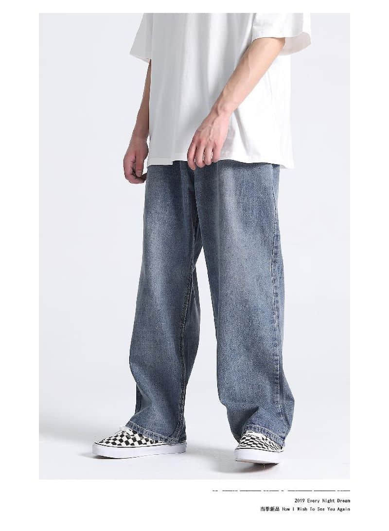 Voguable Men's and women's jeans American loose denim daddy pants men's oversize straight wide-leg mopping wash jeans trend streetwear voguable