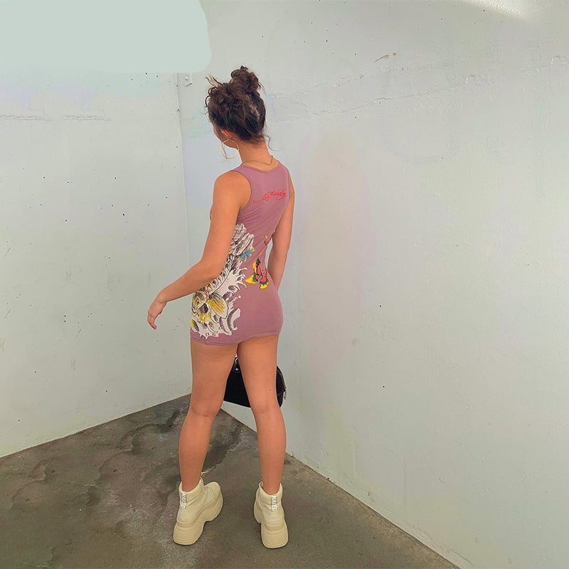 Voguable Bold Shade Street Style Women Summer Dress Indie Casual Fashion Graphic Printing  Mini Dresses Sleeveless Bodycon Clothes 2021 voguable
