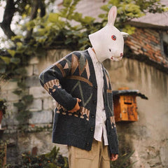 Voguable Men Cardigan Autumn Male Outwear Mens Sweaters V-neck Argyle Retro Japanese Trendy All-match Casual Cozy Ulzzang Preppy Chic Ins voguable