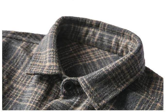 Voguable Japanese Fashion Retro Woolen Tooling Plaid Shirt for Men Cotton Turn-down Collar Buttons Long Sleeve Loose Casual Harajuku voguable