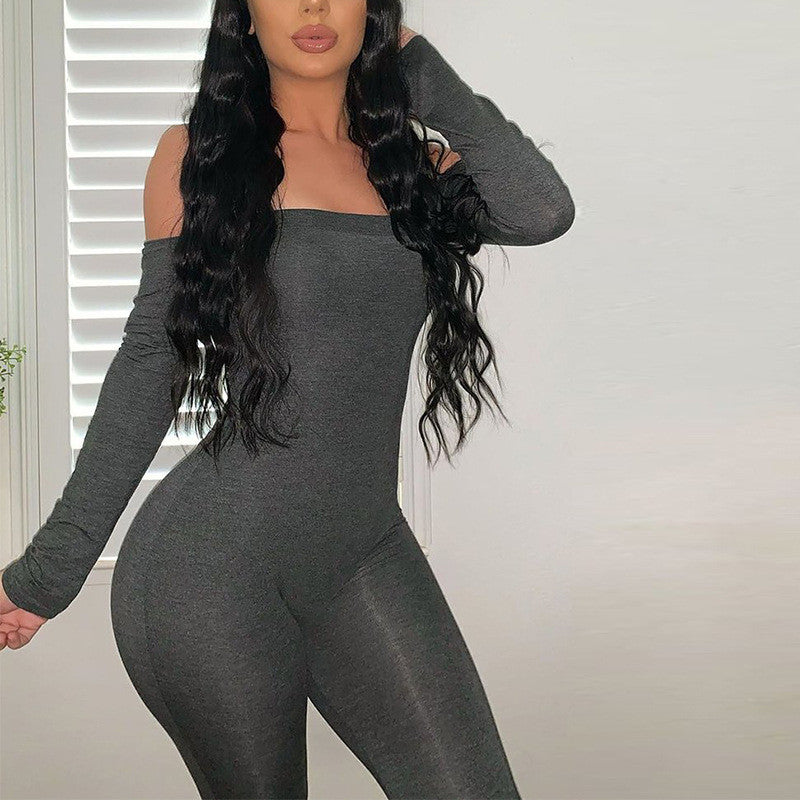 Voguable  long sleeve slash neck sexy bodycon jumpsuit autumn winter women fashion streetwear outfits stretchy jumper voguable