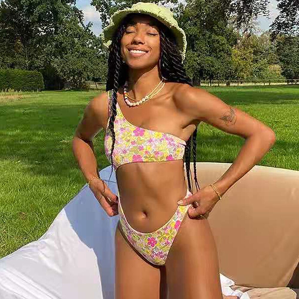 Voguable 2022 Sexy One Piece Swimsuit One Shoulder Bandage Swimsuits Printi Swimwear Women Backless Bathing Suit Beachwear Monokini Swim voguable
