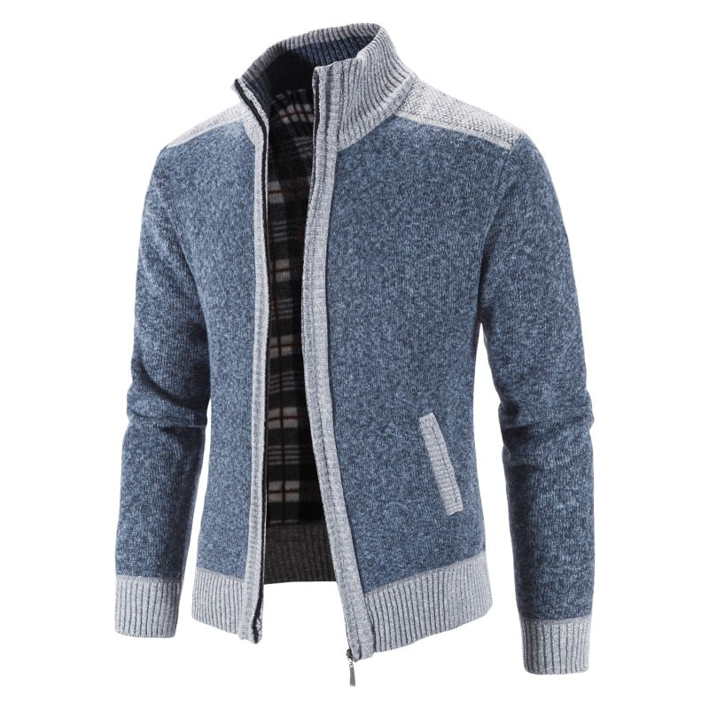 New Men's Sweater Coat Fashion Patchwork Cardigan Men Knitted Sweater Jacket Slim Fit Stand Collar Thick Warm Cardigan Coats Men voguable
