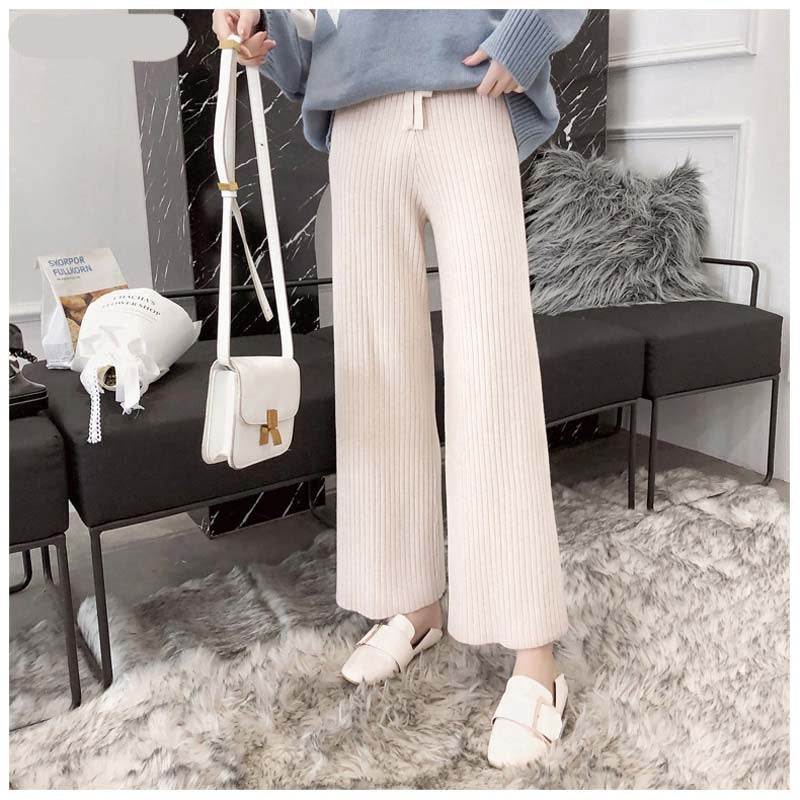 2022 new casual straight pants  women female drawstring loose high waist knitted wide leg pants casual Trousers voguable