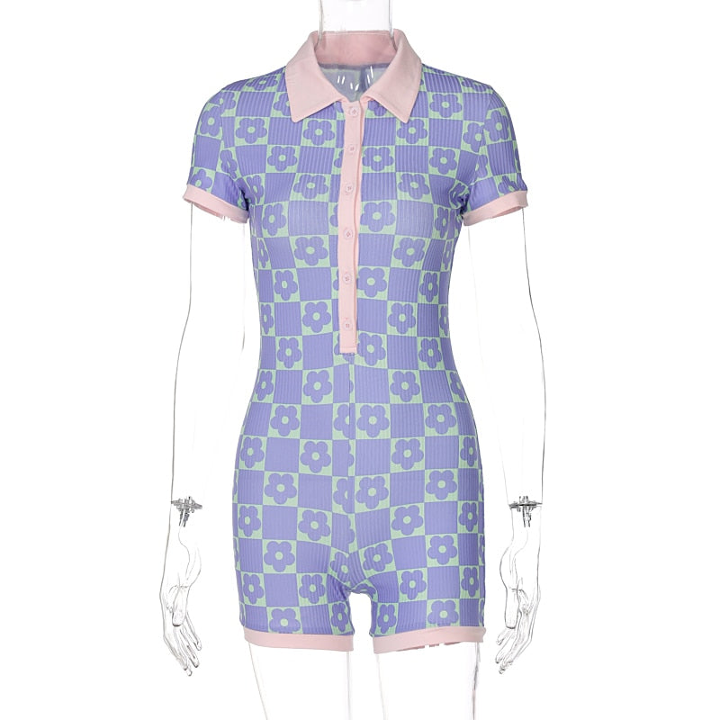 Voguable  2022 Long Sleeves Regular Print Polo-Neck Single Breasted Playsuit Summer Women Fashion Preppy Style spring Outfits Y2K voguable