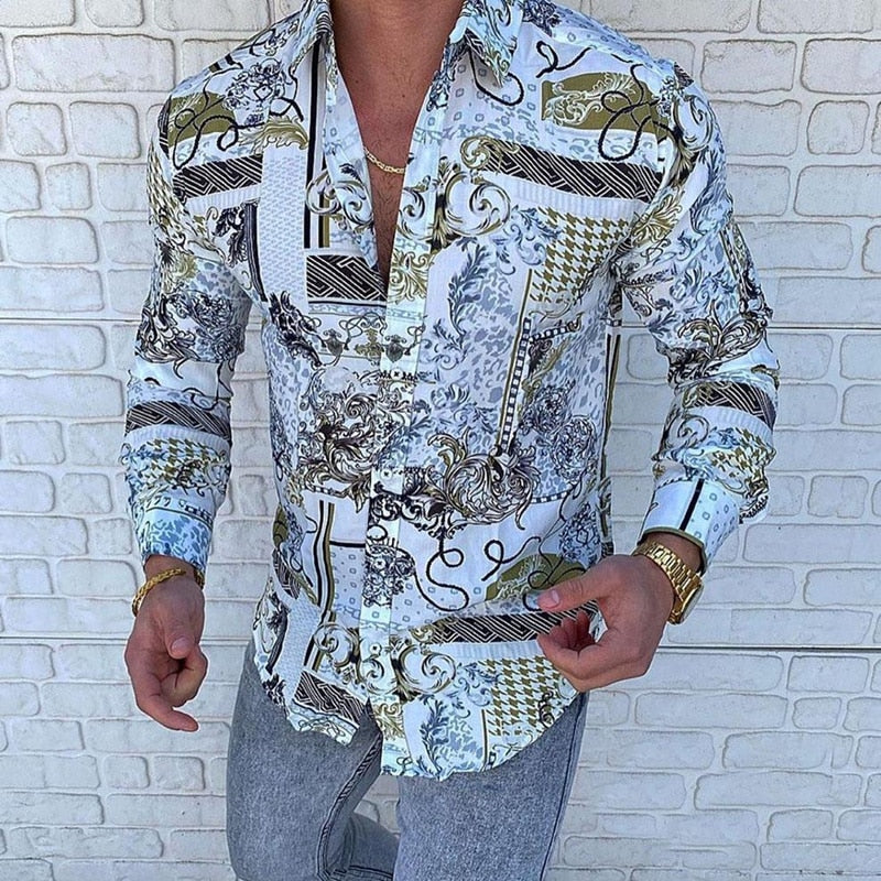 Voguable Men 2022 Spring New Skull Print Shirt Men Fashion Trend Personality Casual Rhinestones Slim Long Sleeve Dress Shirt Men voguable