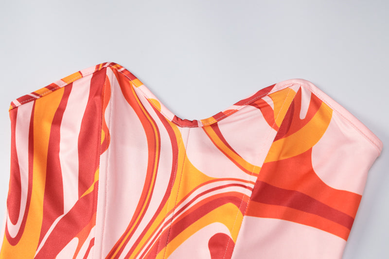 Voguable  Print Off Shoulder Sleeveless Colorful Crop Top Mini Dress 2 Pieces Suit 2022 Spring Sexy Bodycon Caual Party Outfits voguable