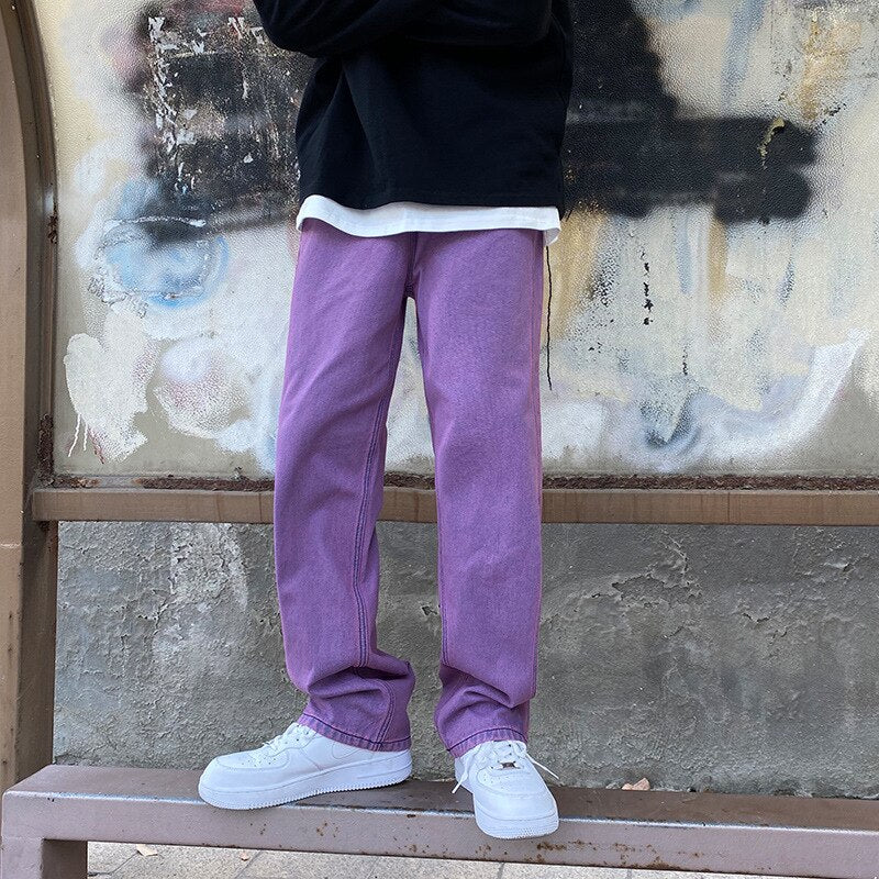 Voguable Men Korean Fashions Purple Jeans Pants Japanese Streetwear Denim Baggy Wide Leg Loose Trousers Plus Size 3XL voguable