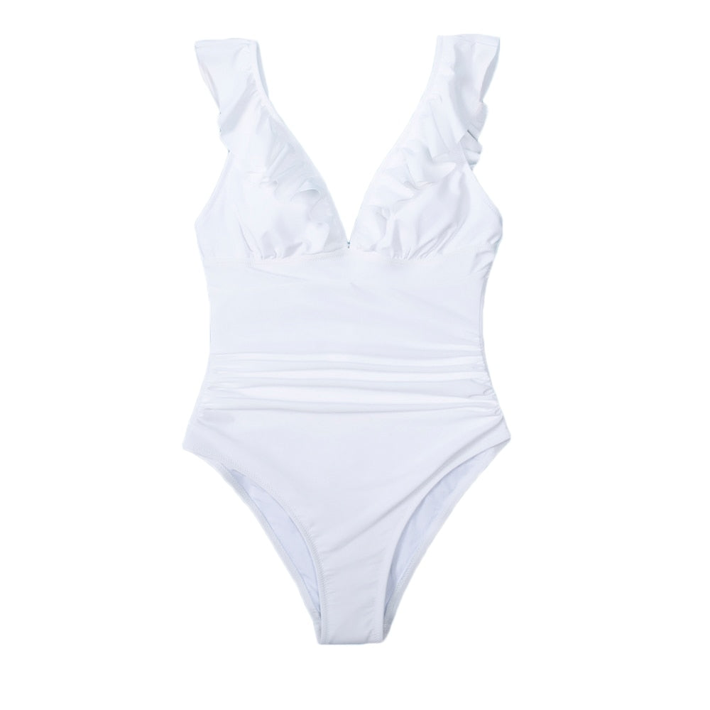 Voguable  Solid Black Ruffled One-piece Swimsuit Women Sexy Lace Up Monokini Swimwear 2022 New Girl Beach Bathing Suits voguable