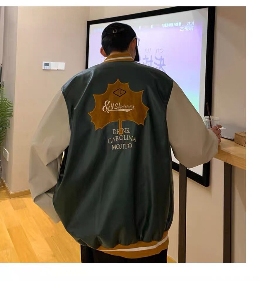 Voguable Men's Leather Jacket Coat Baseball Varsity Jacket Men Sweatshirts Men's Tracksuit Outerwear Korean Streetwear Hip Hop voguable